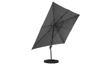 Parasol Sombra 360° rectangle gris 4x3m avec housse et dalles