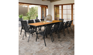 Ensemble repas extensible 12 places polywood noir et bois