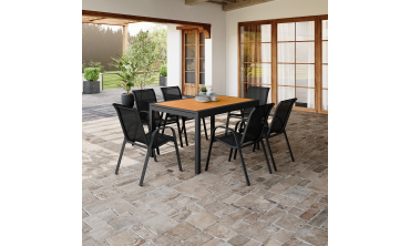 Ensemble repas extensible 12 places polywood noir et bois