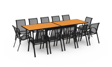 Ensemble repas extensible 12 places polywood noir et bois