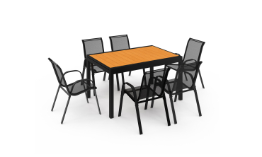 Ensemble repas extensible 12 places polywood noir et bois