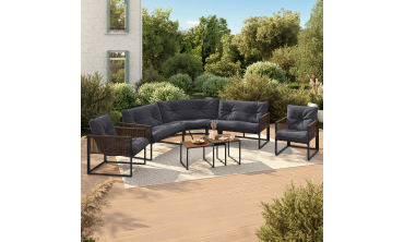 Salon de jardin d'angle Ozéa 8 places gris et cordage