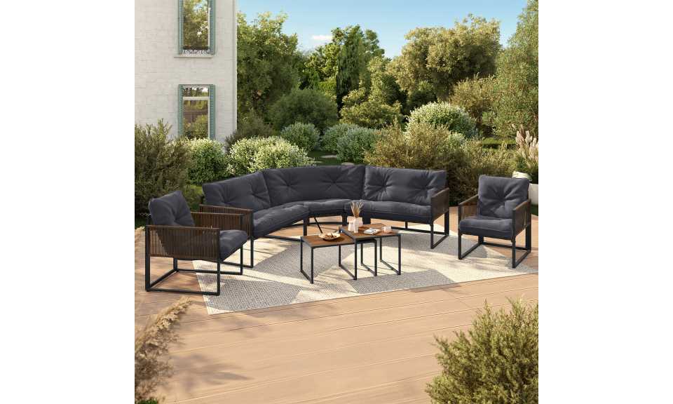 Salon de jardin d'angle Ozéa 8 places gris et cordage