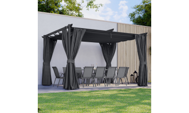 Pergola Marina 3x4m toit rétractable + 4 rideaux moustiquaires