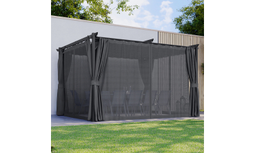 Pergola Marina 3x4m toit rétractable + 4 rideaux moustiquaires
