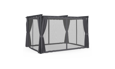 Pergola Marina 3x4m toit rétractable + 4 rideaux moustiquaires