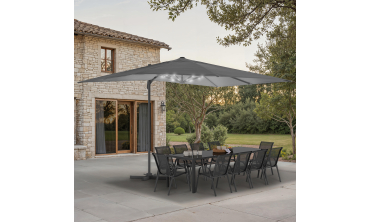 Parasol Sombra 360° rectangle 4x3m gris + housse et éclairage LED