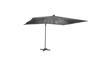 Parasol Sombra 360° rectangle 4x3m gris + housse et éclairage LED