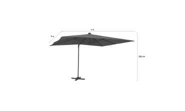 Parasol Sombra 360° rectangle 4x3m gris + housse et éclairage LED