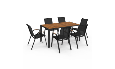 Ensemble repas Timbia 6 places verre trempé effet bois