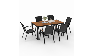 Ensemble repas Timbia 6 places verre trempé effet bois