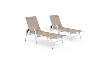 Transats inclinables 5 positions en textilène beige - lot de 2