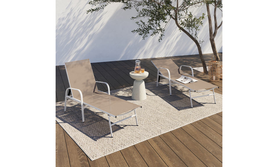 Transats inclinables 5 positions en textilène beige - lot de 2