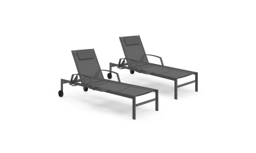 Transats inclinables Bornéo 5 positions avec tablette - lot de 2