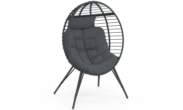 Fauteuil œuf sur pied effet rotin gris avec coussin