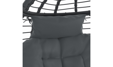 Fauteuil œuf sur pied effet rotin gris avec coussin