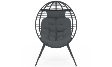 Fauteuil œuf sur pied effet rotin gris avec coussin