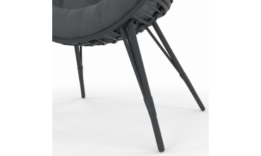 Fauteuil œuf sur pied effet rotin gris avec coussin