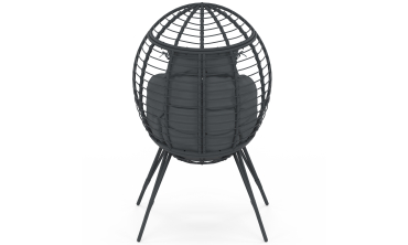 Fauteuil œuf sur pied effet rotin gris avec coussin