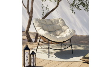 Fauteuil de jardin Lois rotin et coussin écru