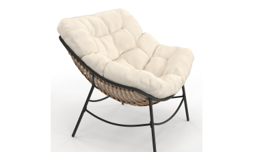 Fauteuil de jardin Lois rotin et coussin écru