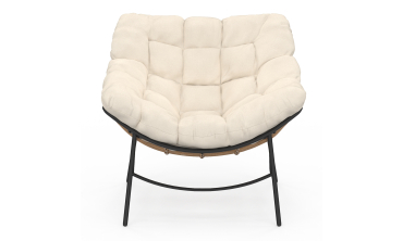 Fauteuil de jardin Lois rotin et coussin écru