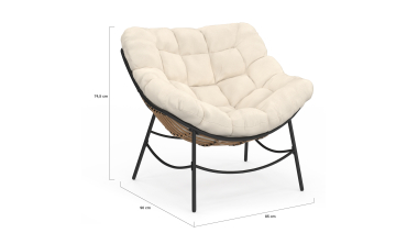 Fauteuil de jardin Lois rotin et coussin écru