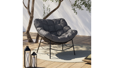 Fauteuil de jardin Lois rotin et coussin gris