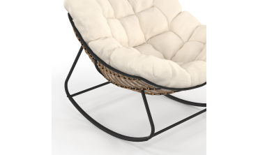 Fauteuil de jardin à bascule Lois rotin et coussin écru