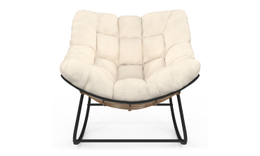 Fauteuil de jardin à bascule Lois rotin et coussin écru