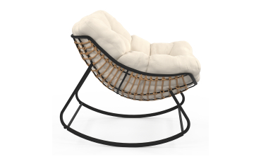 Fauteuil de jardin à bascule Lois rotin et coussin écru