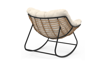 Fauteuil de jardin à bascule Lois rotin et coussin écru