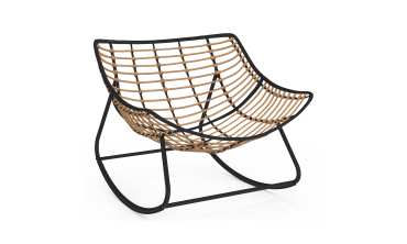 Fauteuil de jardin à bascule Lois rotin et coussin écru