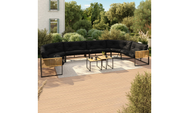 Salon de jardin d'angle Ozéa 12 places noir et cordage