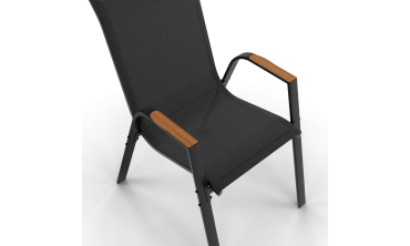 Ensemble repas extensible Timbia 12 places noir et verre trempé effet bois