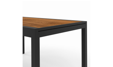 Ensemble repas extensible Timbia 12 places noir et verre trempé effet bois