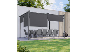 Pergola Marina 3x4m toit rétractable + 4 stores gris