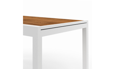 Ensemble repas extensible Timbia 12 places blanc verre trempé effet bois