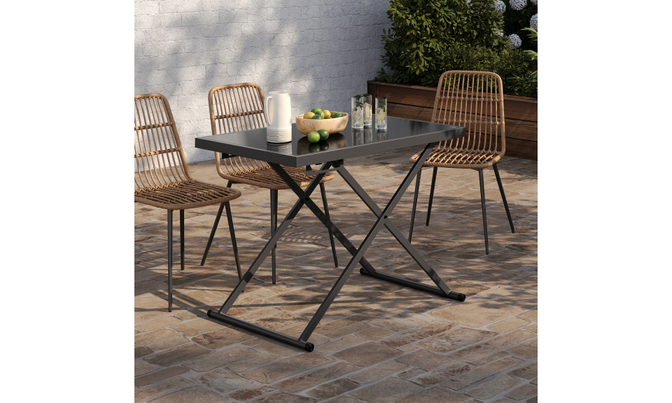 Table de jardin relevable Oleg 100cm verre trempé gris