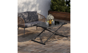 Table de jardin relevable Oleg 100cm verre trempé gris