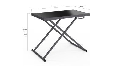 Table de jardin relevable Oleg 100cm verre trempé gris