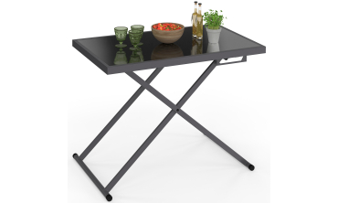Table de jardin relevable Oleg 100cm verre trempé gris
