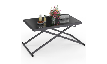 Table de jardin relevable Oleg 100cm verre trempé gris