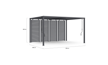 Pergola bioclimatique 3x4m lames orientables + 4 persiennes