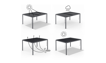 Pergola bioclimatique 3x4m lames orientables + 4 persiennes