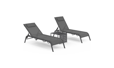 Transats inclinables Mindoro 5 positions avec table d'appoint - lot de 2