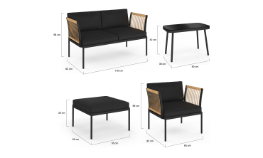 Salon de jardin Ozéa 4 places noir et cordage