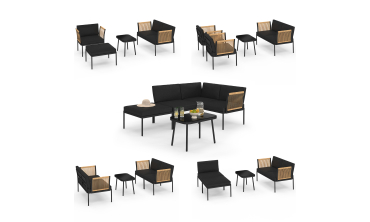 Salon de jardin Ozéa 4 places noir et cordage