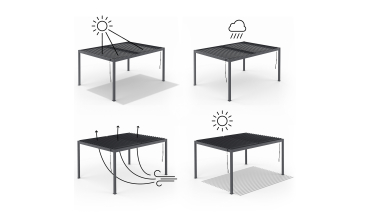 Pergola bioclimatique 3x4m lames orientables + 4 moustiquaires