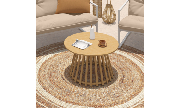 Table basse de jardin ronde Hortensia métal effet bois Ø70cm